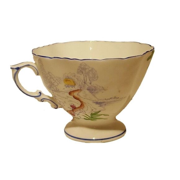 HAMMERSLEY TEA CUP AND SAUCER SET Country Cabin Scene Vintage Blue Trim Floral - Picture 8 of 9